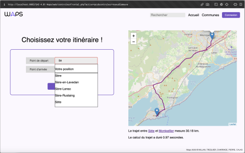 Vue bureau de Waps, carte interactive de génération d'itinéraires