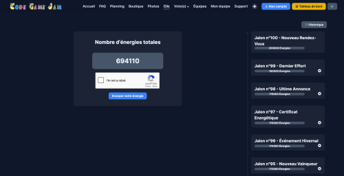 Page du jeu de clicker développé pour la Code Game Jam