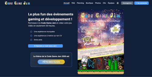 Page d'accueil de la plateforme d'inscription de la Code Game Jam